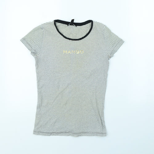 Mango Womens White Striped  Basic T-Shirt Size M