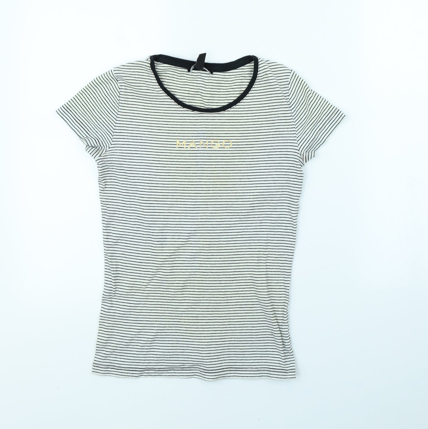 Mango Womens White Striped  Basic T-Shirt Size M