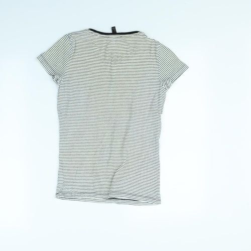 Mango Womens White Striped  Basic T-Shirt Size M