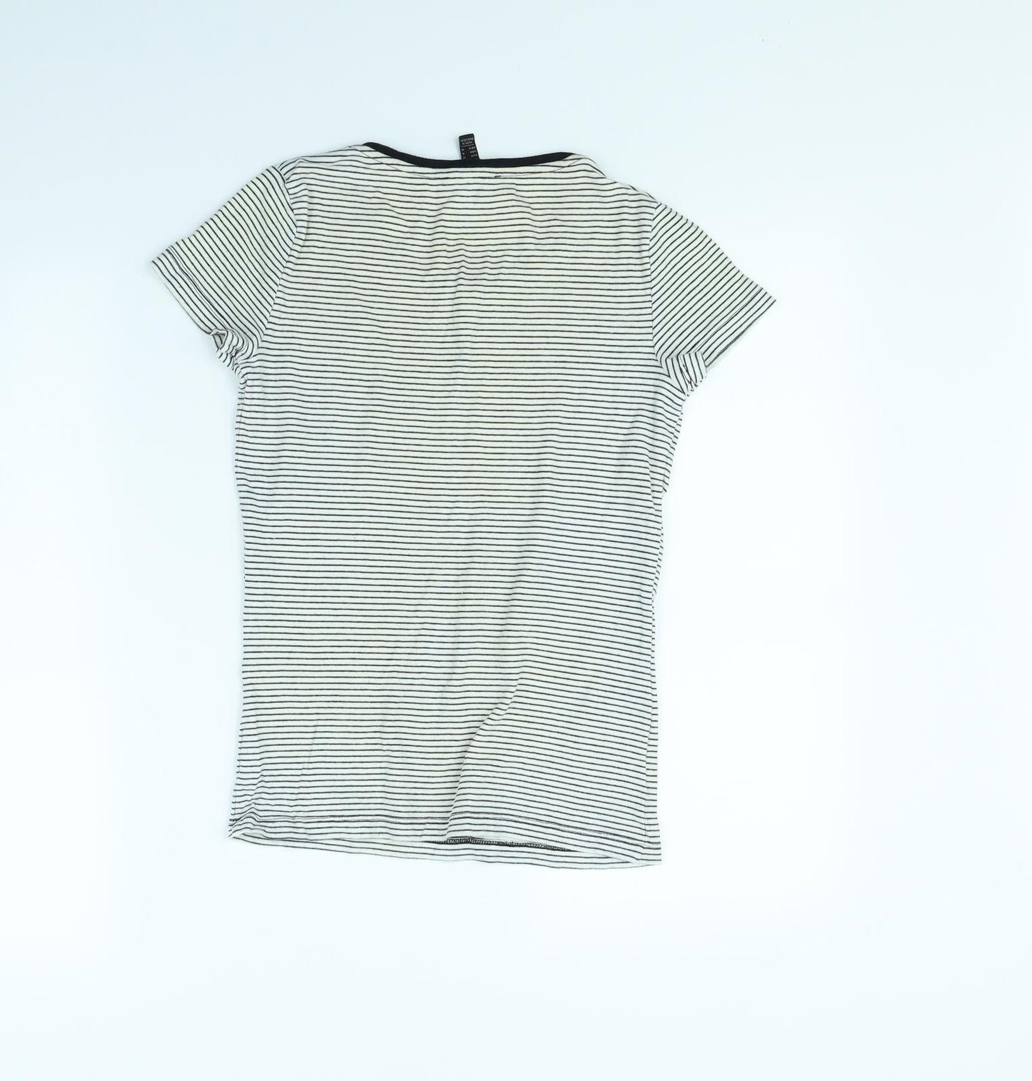 Mango Womens White Striped  Basic T-Shirt Size M