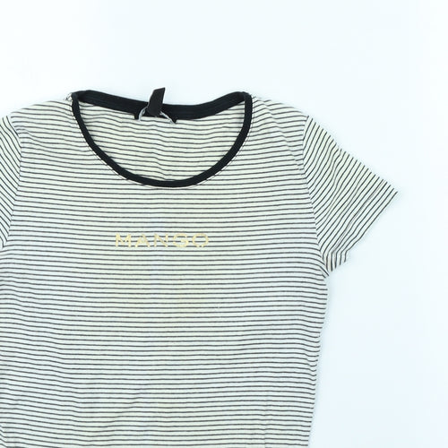 Mango Womens White Striped  Basic T-Shirt Size M