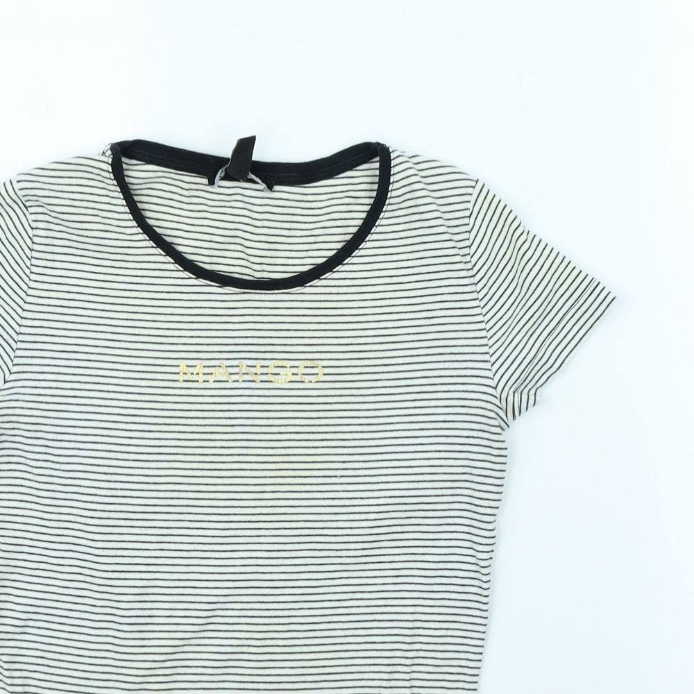 Mango Womens White Striped  Basic T-Shirt Size M