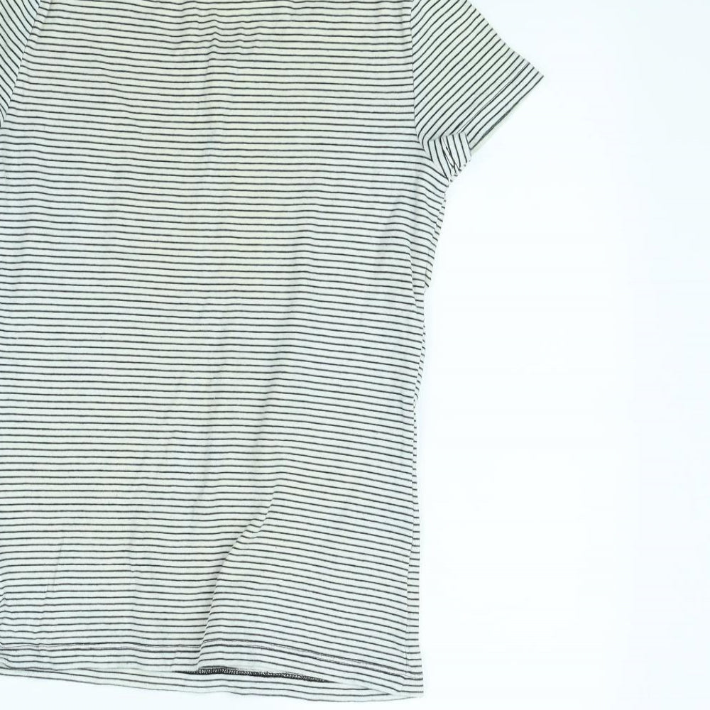Mango Womens White Striped  Basic T-Shirt Size M