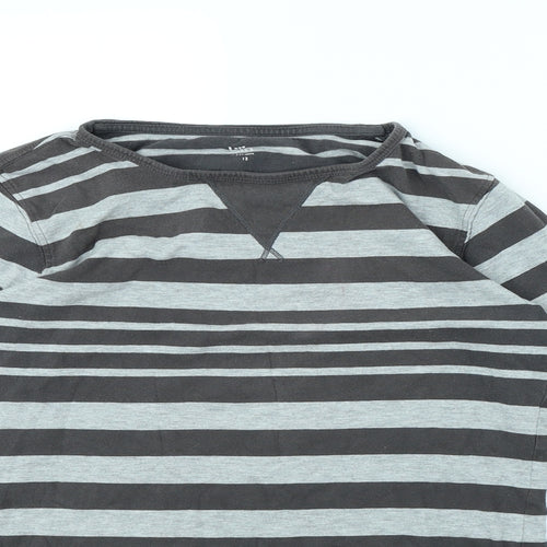 kiin Womens Grey Striped  Basic T-Shirt Size 12