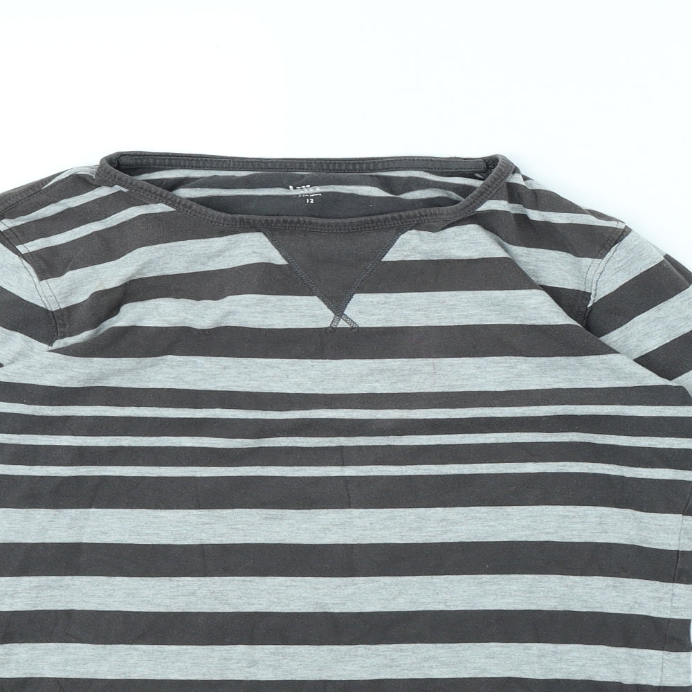 kiin Womens Grey Striped  Basic T-Shirt Size 12
