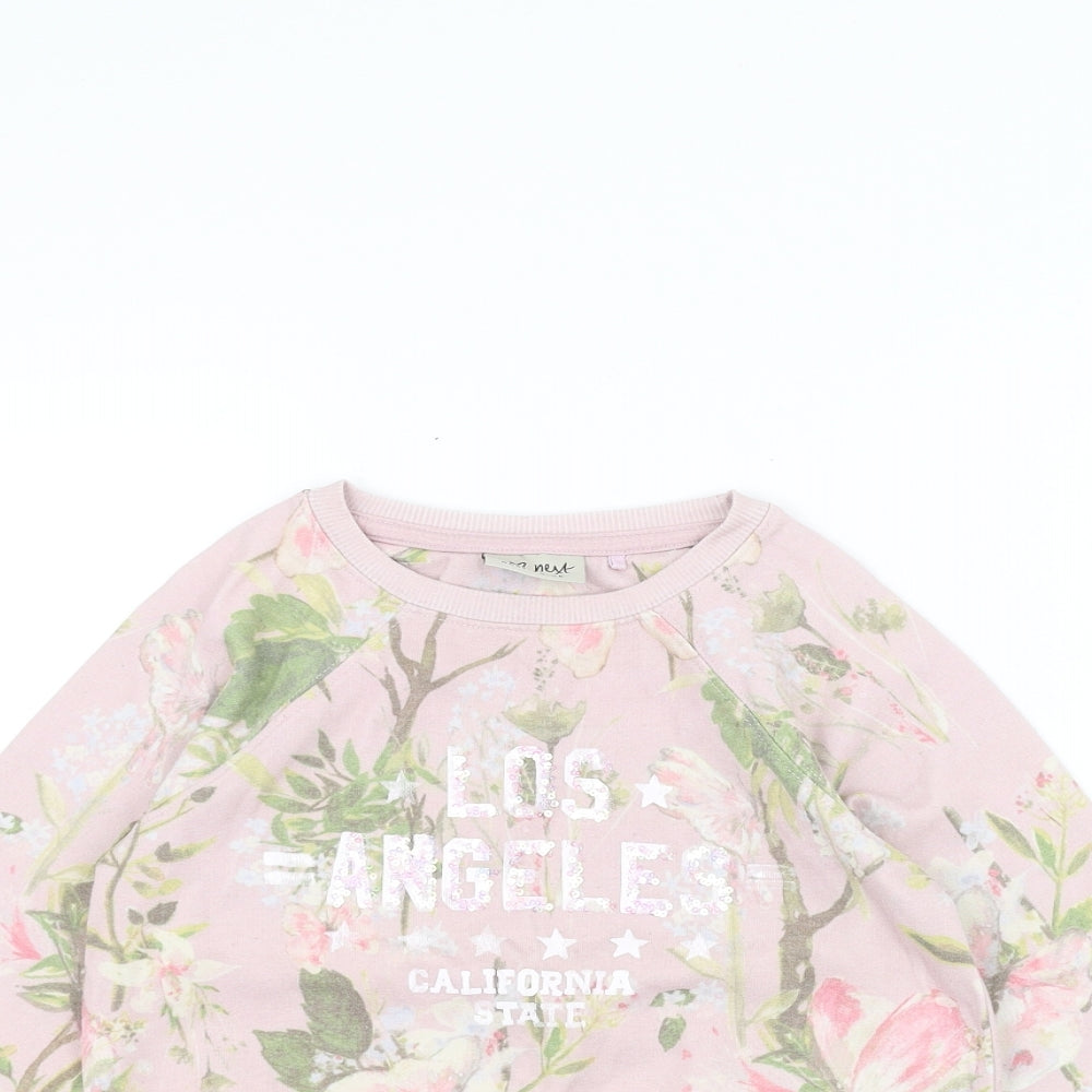NEXT Girls Pink Floral  Pullover Jumper Size 4 Years