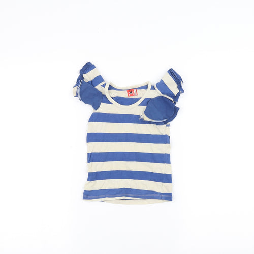 Preworn Boys Blue Striped  Basic T-Shirt Size 5-6 Years