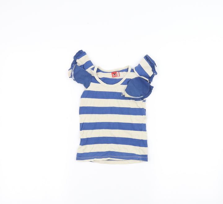 Preworn Boys Blue Striped Basic T-Shirt Size 5-6 Years