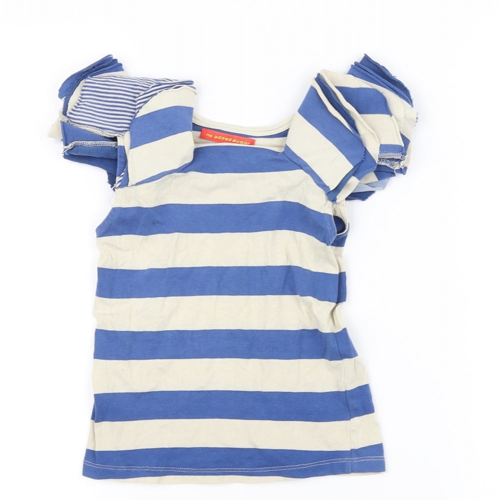 Preworn Boys Blue Striped  Basic T-Shirt Size 5-6 Years