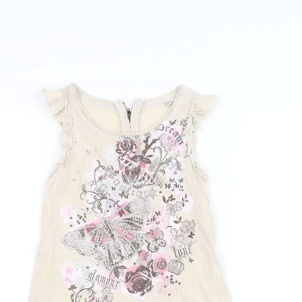 NEXT Girls Brown Floral  Basic T-Shirt Size 7 Years
