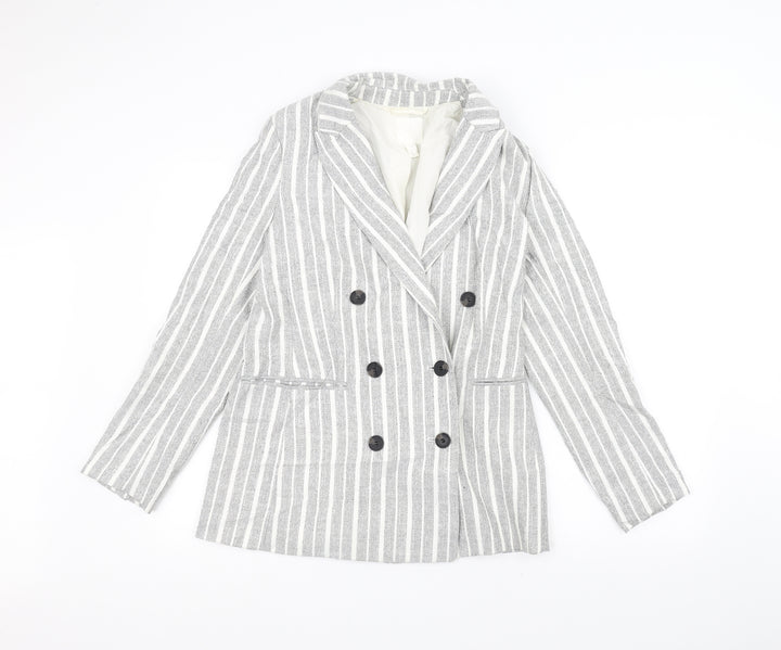 H&M Womens Grey Striped Jacket Size 8