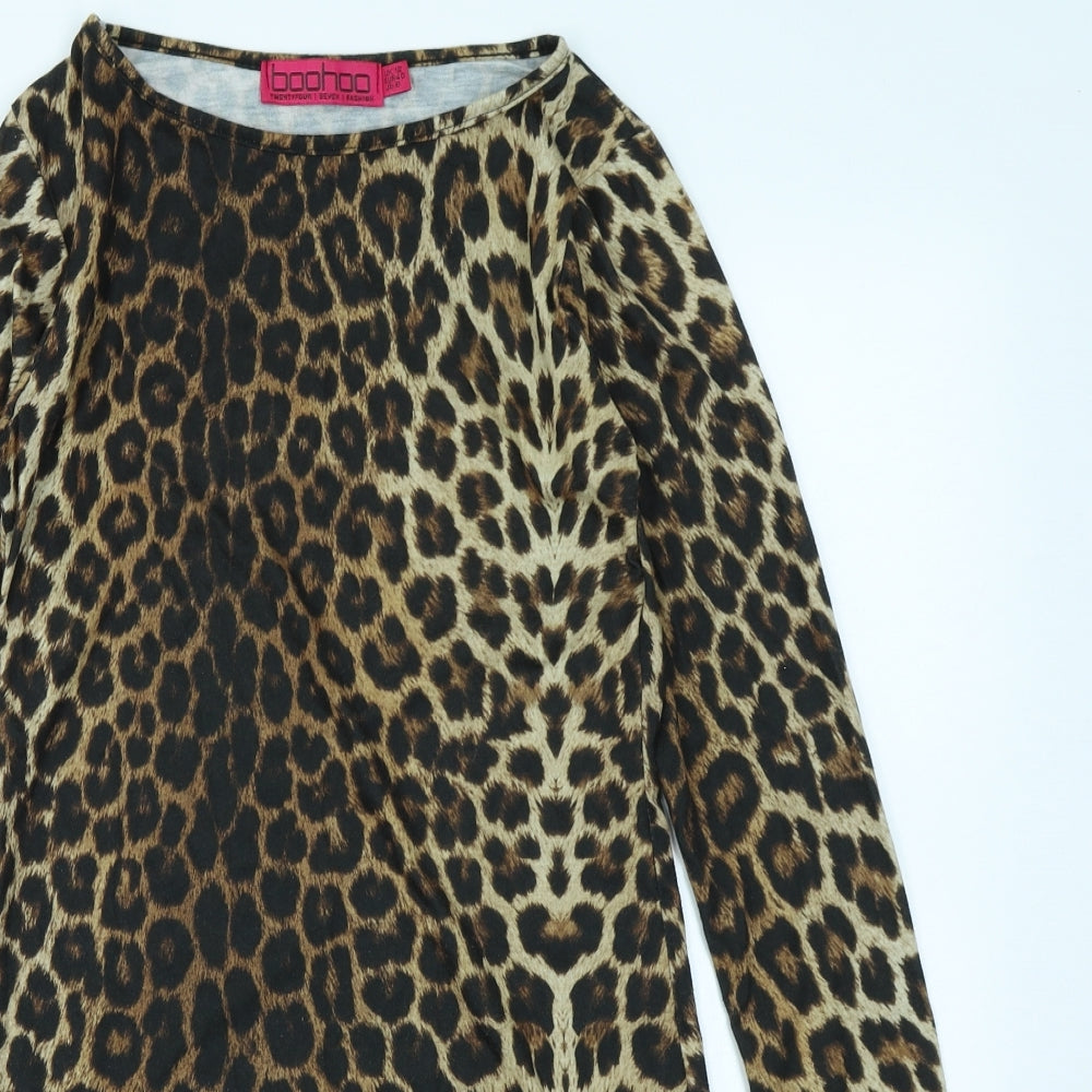 Boohoo Womens Brown Animal Print  Bodycon  Size 12