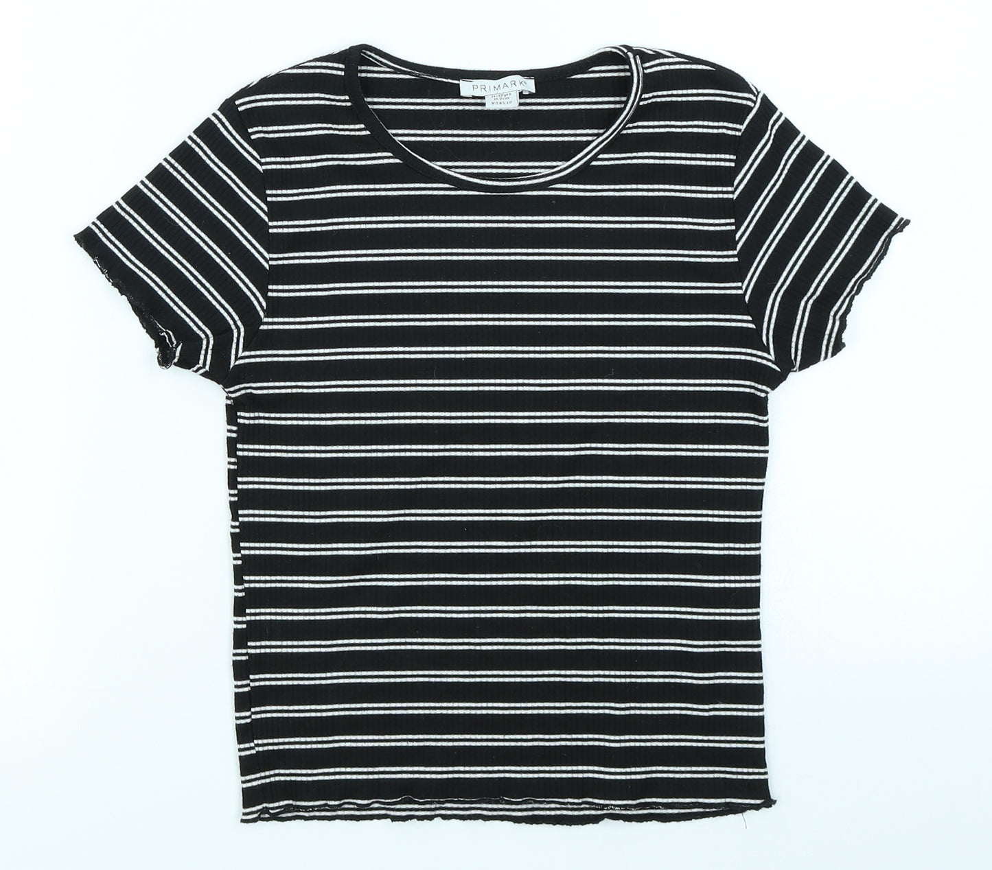 Primark Girls Black Striped  Basic T-Shirt Size 11-12 Years  - Lettuce Edging