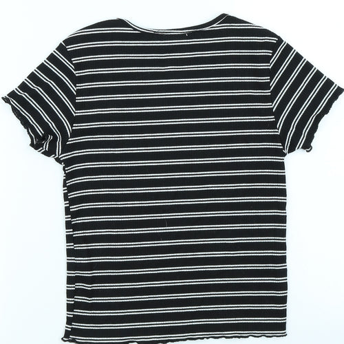 Primark Girls Black Striped  Basic T-Shirt Size 11-12 Years  - Lettuce Edging