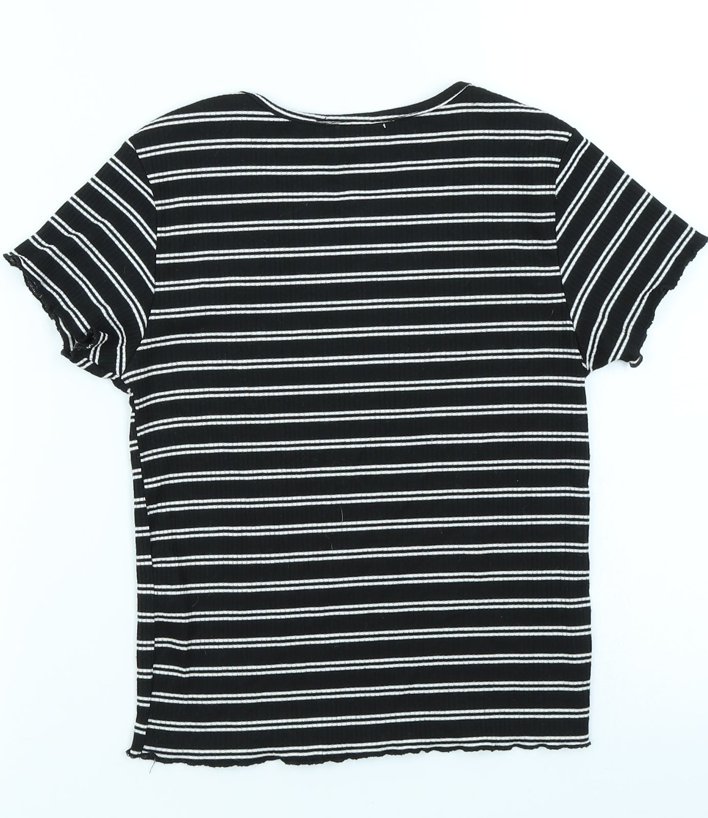 Primark Girls Black Striped  Basic T-Shirt Size 11-12 Years  - Lettuce Edging