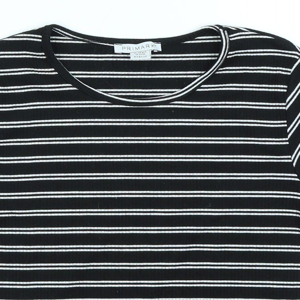 Primark Girls Black Striped  Basic T-Shirt Size 11-12 Years  - Lettuce Edging