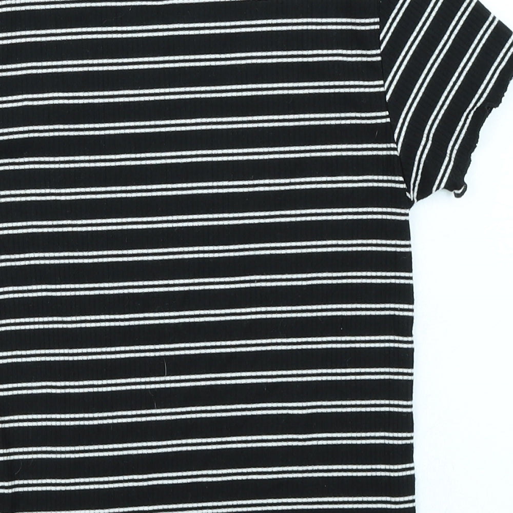 Primark Girls Black Striped  Basic T-Shirt Size 11-12 Years  - Lettuce Edging