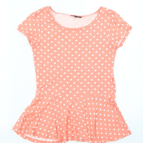 Papaya Womens Pink Polka Dot  Basic T-Shirt Size 8