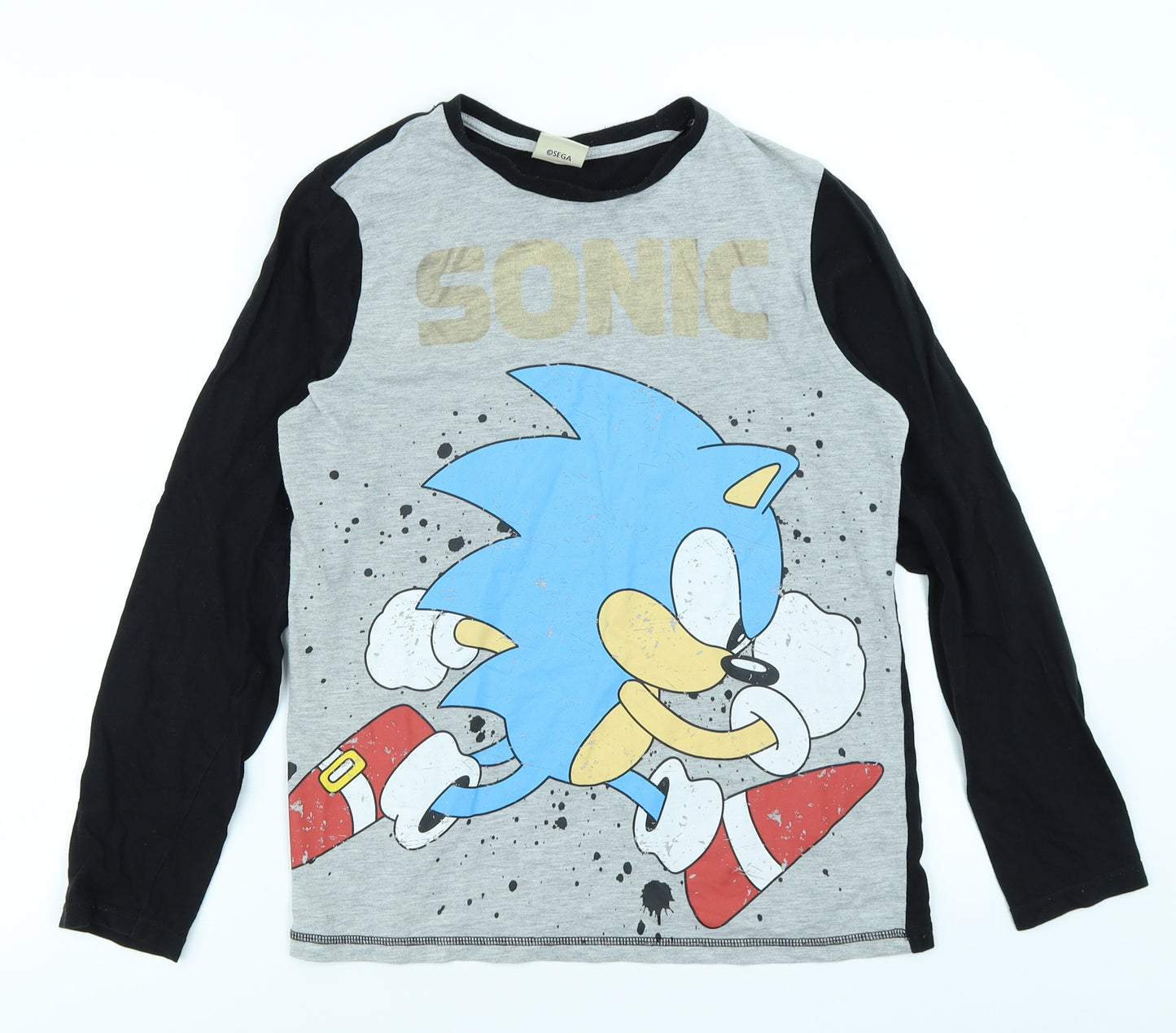 George Boys Grey Colourblock  Basic T-Shirt Size 13-14 Years  - Sega Sonic the Hedgehog