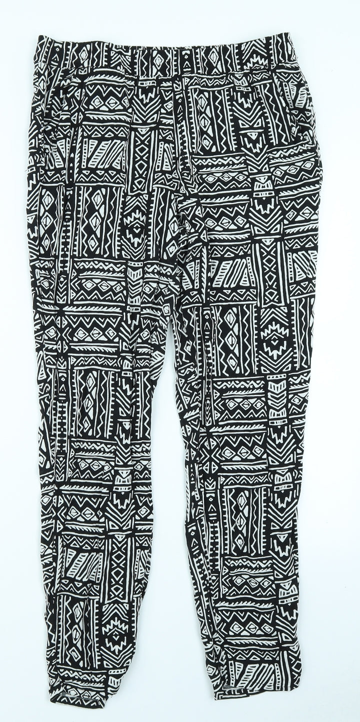 Divided Womens Black Geometric  Jogger Trousers Size 12 L28 in