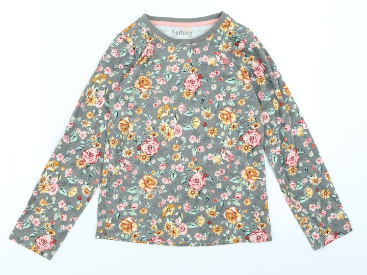 Nutmeg Girls Grey Floral Basic T-Shirt Size 8-9 Years