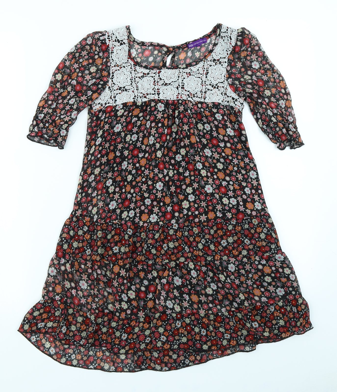 Marks & Spencer Girls Black Floral  A-Line  Size 8 Years