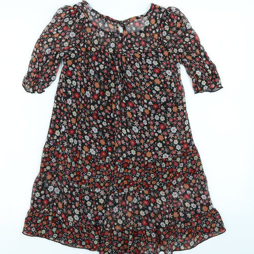Marks & Spencer Girls Black Floral  A-Line  Size 8 Years
