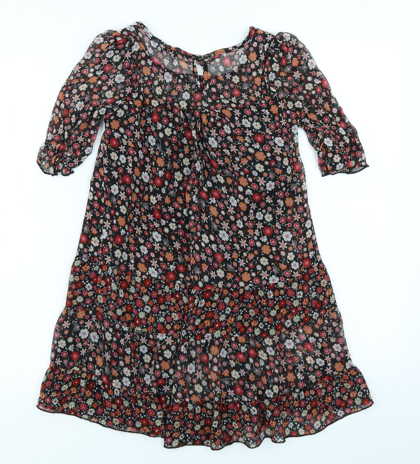 Marks & Spencer Girls Black Floral  A-Line  Size 8 Years