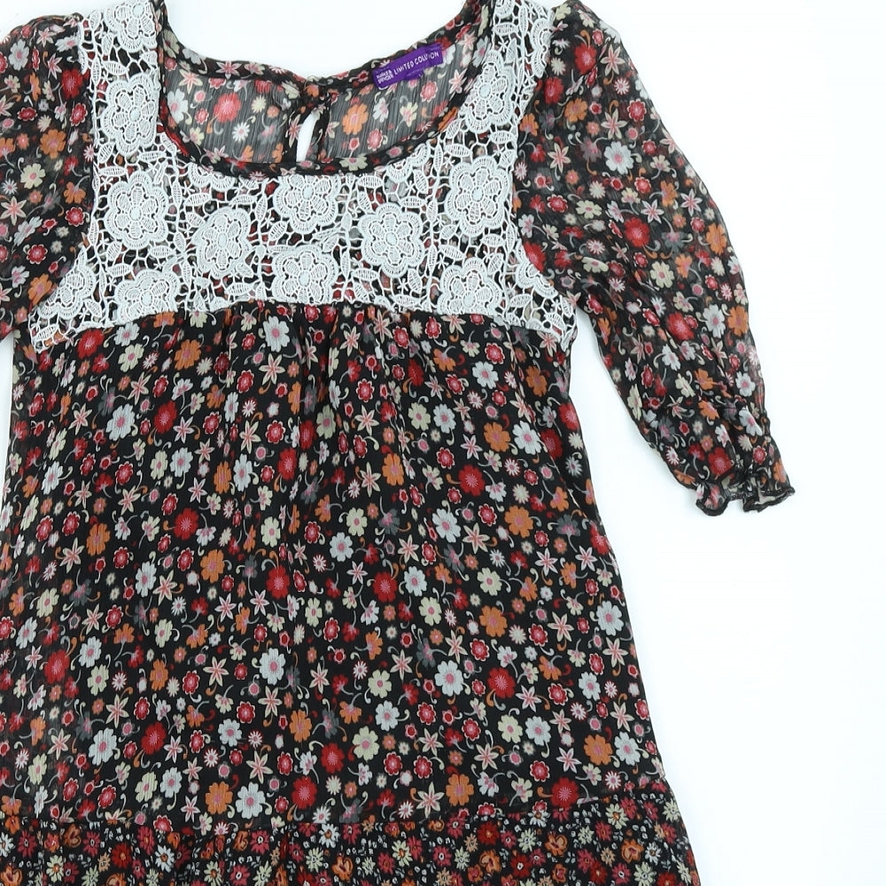 Marks & Spencer Girls Black Floral  A-Line  Size 8 Years