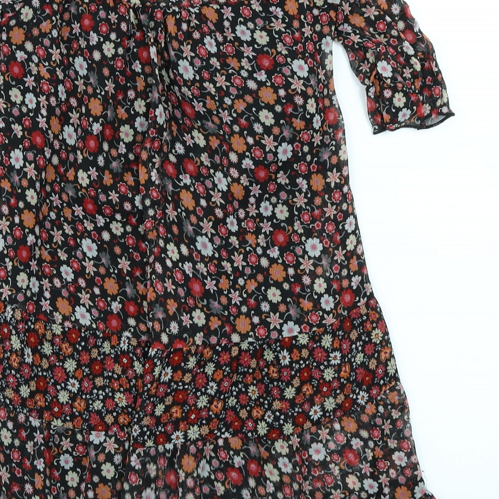 Marks & Spencer Girls Black Floral  A-Line  Size 8 Years