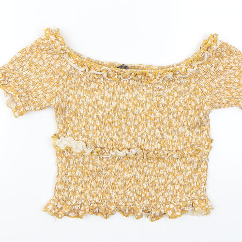 Select Womens Yellow Floral  Cropped T-Shirt Size S