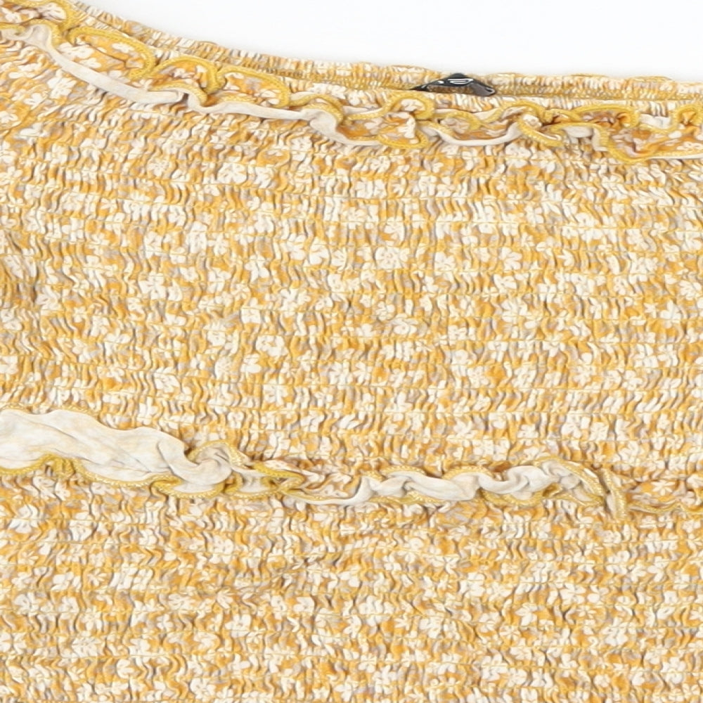Select Womens Yellow Floral  Cropped T-Shirt Size S