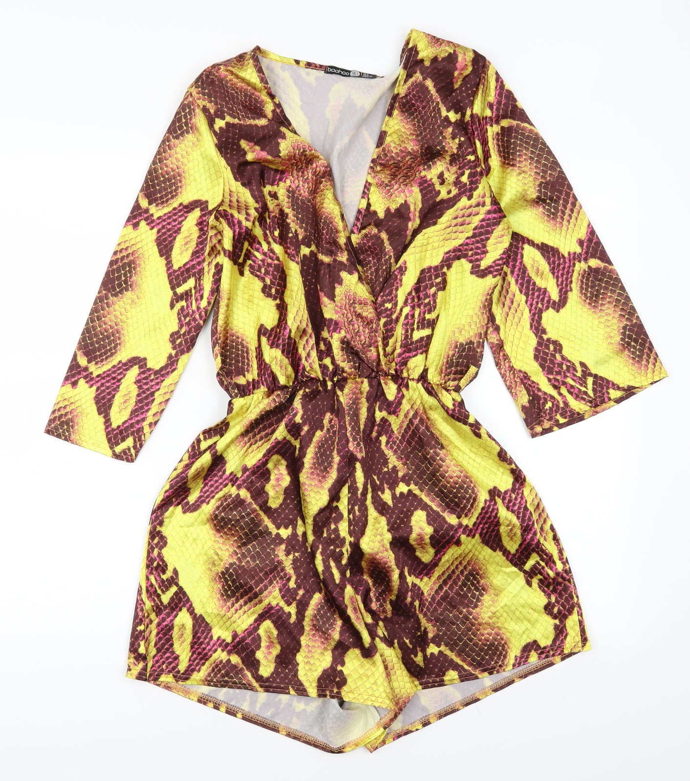 Boohoo Womens Yellow Animal Print  Playsuit One-Piece Size 8 L3 in