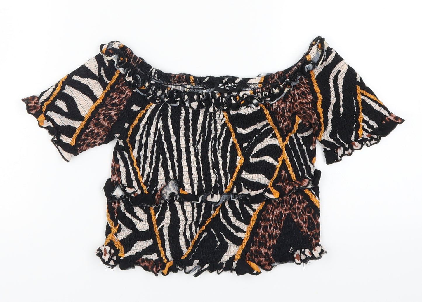 Select Womens Black Animal Print  Cropped T-Shirt Size S