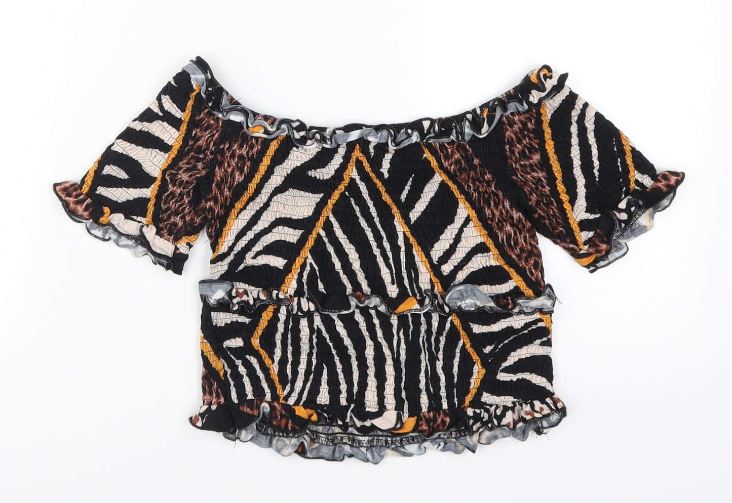 Select Womens Black Animal Print  Cropped T-Shirt Size S