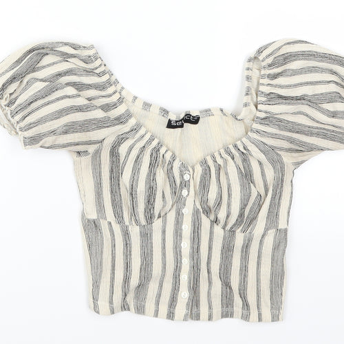 Select Womens Beige Striped  Cropped T-Shirt Size S
