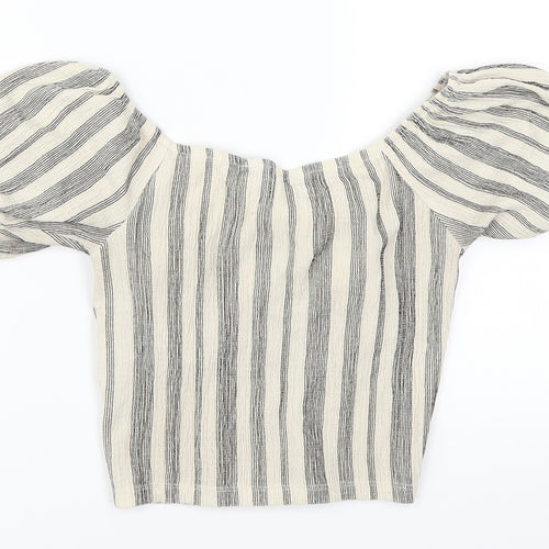 Select Womens Beige Striped  Cropped T-Shirt Size S