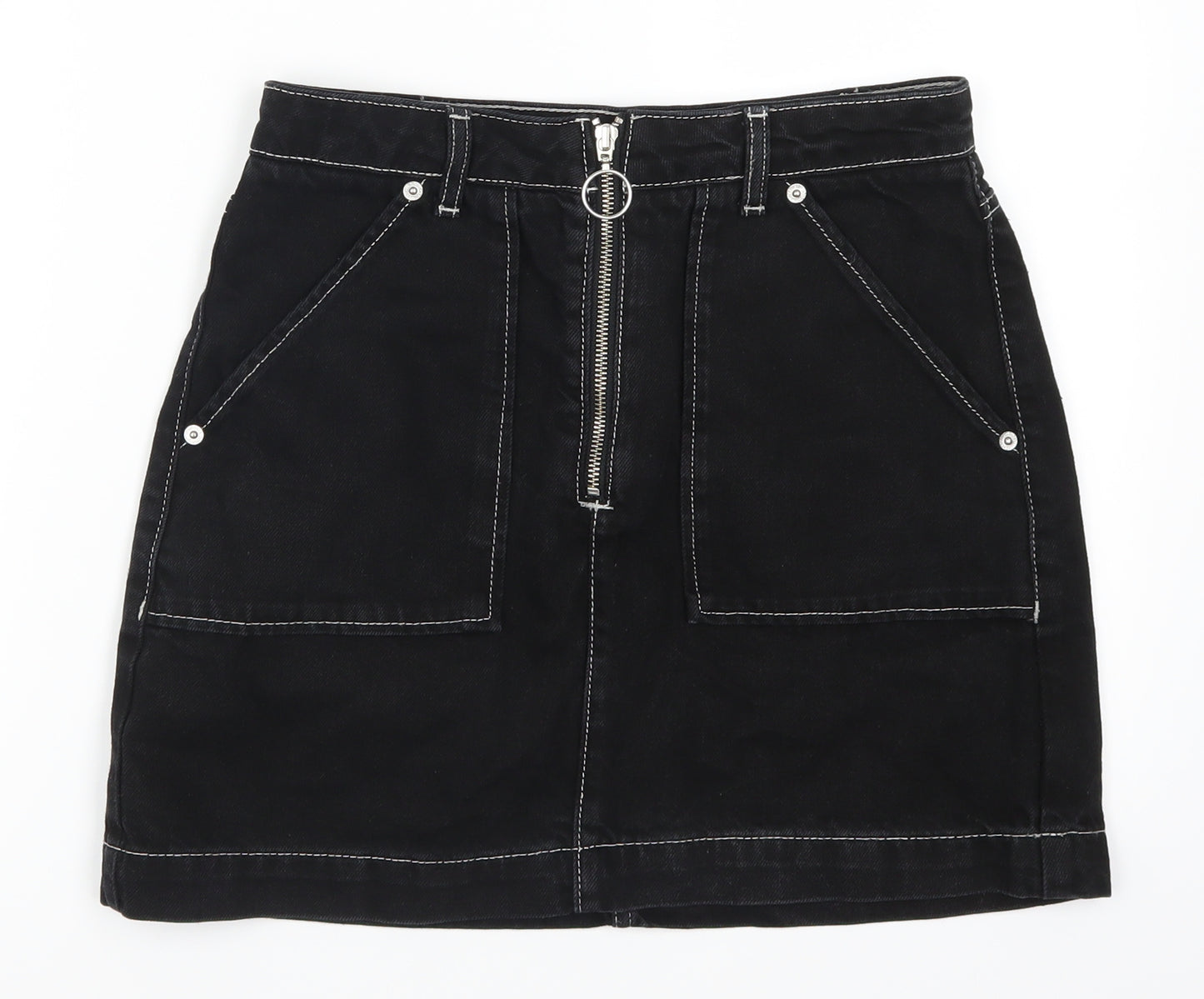 Topshop Womens Black  Denim A-Line Skirt Size 10