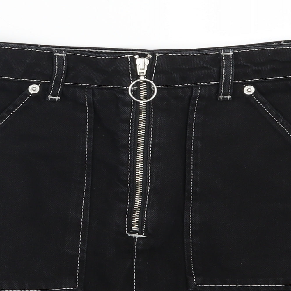 Topshop Womens Black  Denim A-Line Skirt Size 10