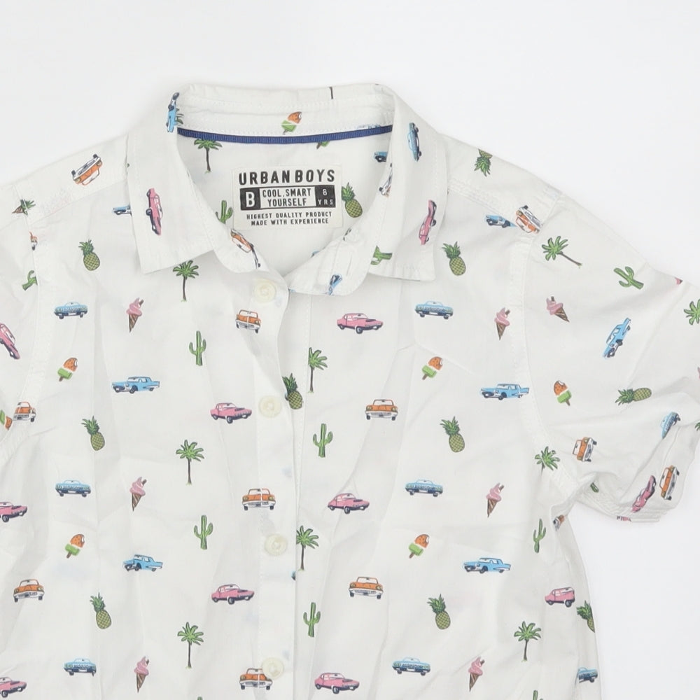 Urban Boys Boys White Geometric  Basic Button-Up Size 8 Years  - Cars and Cactus