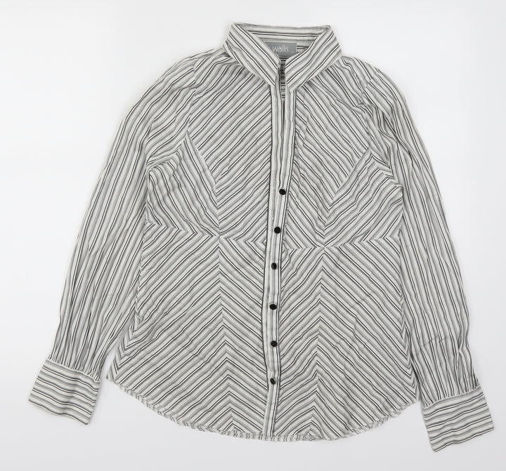 Wallis Womens Grey Striped  Basic Button-Up Size 12