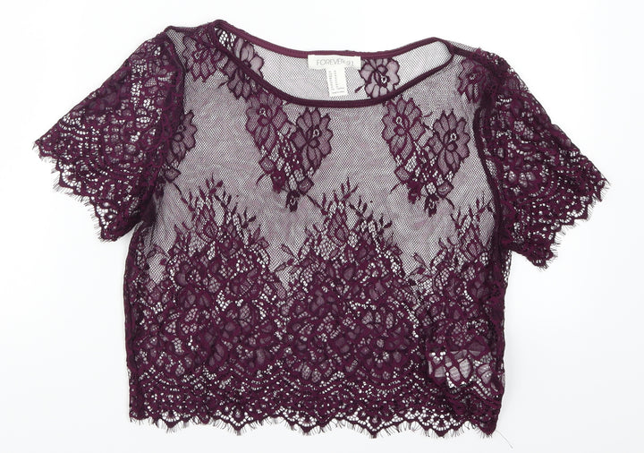FOREVER 21 Womens Purple Lace Basic T-Shirt Size M