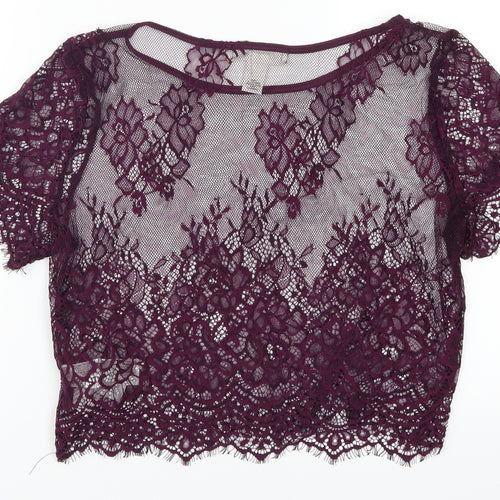 FOREVER 21 Womens Purple  Lace Basic T-Shirt Size M