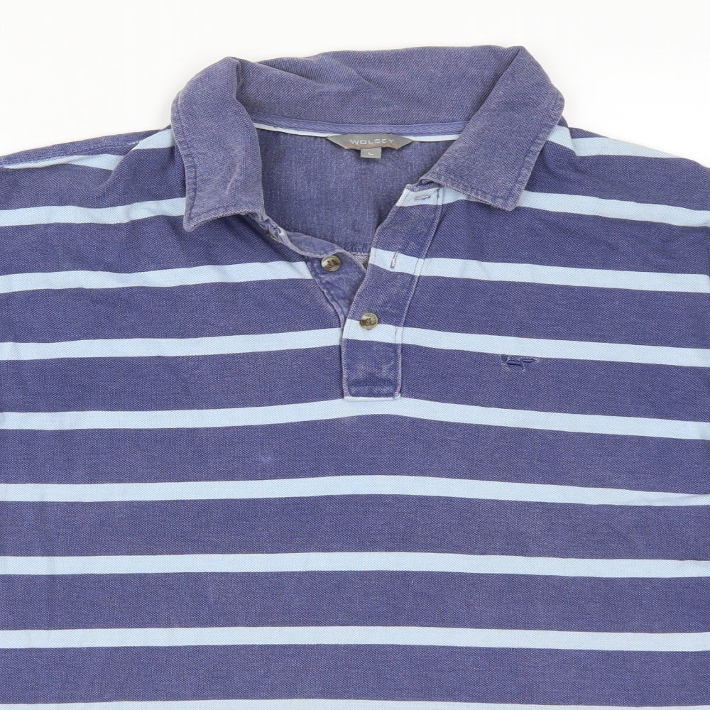 Wolsey Mens Blue Striped   Polo Size L