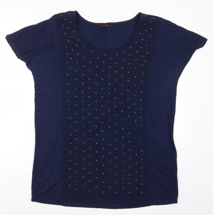 So Fabulous Womens Blue Polka Dot Basic T-Shirt Size 16