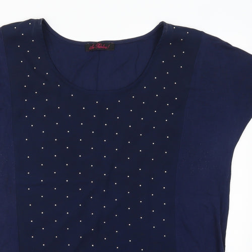 So Fabulous Womens Blue Polka Dot  Basic T-Shirt Size 16