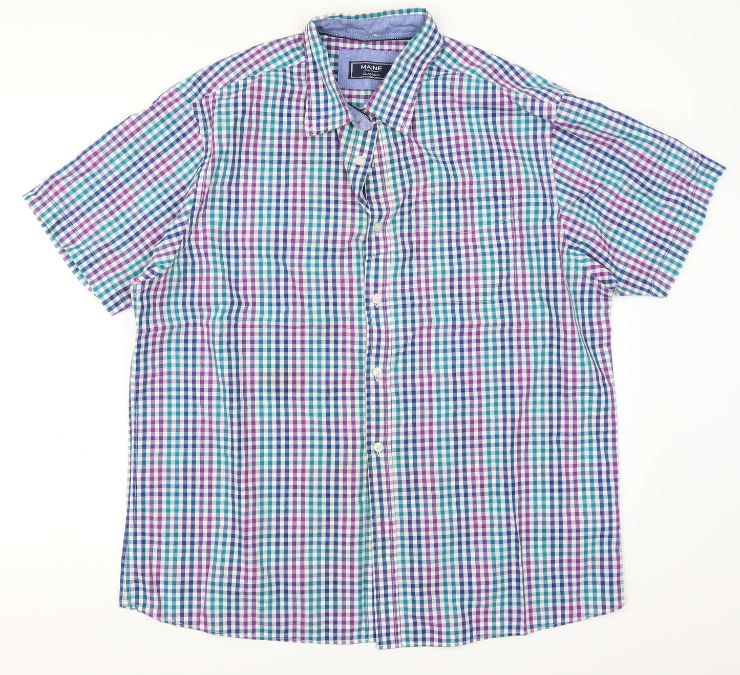 Maine Mens Blue Check   Button-Up Size L  - Purple