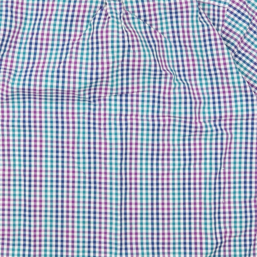 Maine Mens Blue Check   Button-Up Size L  - Purple