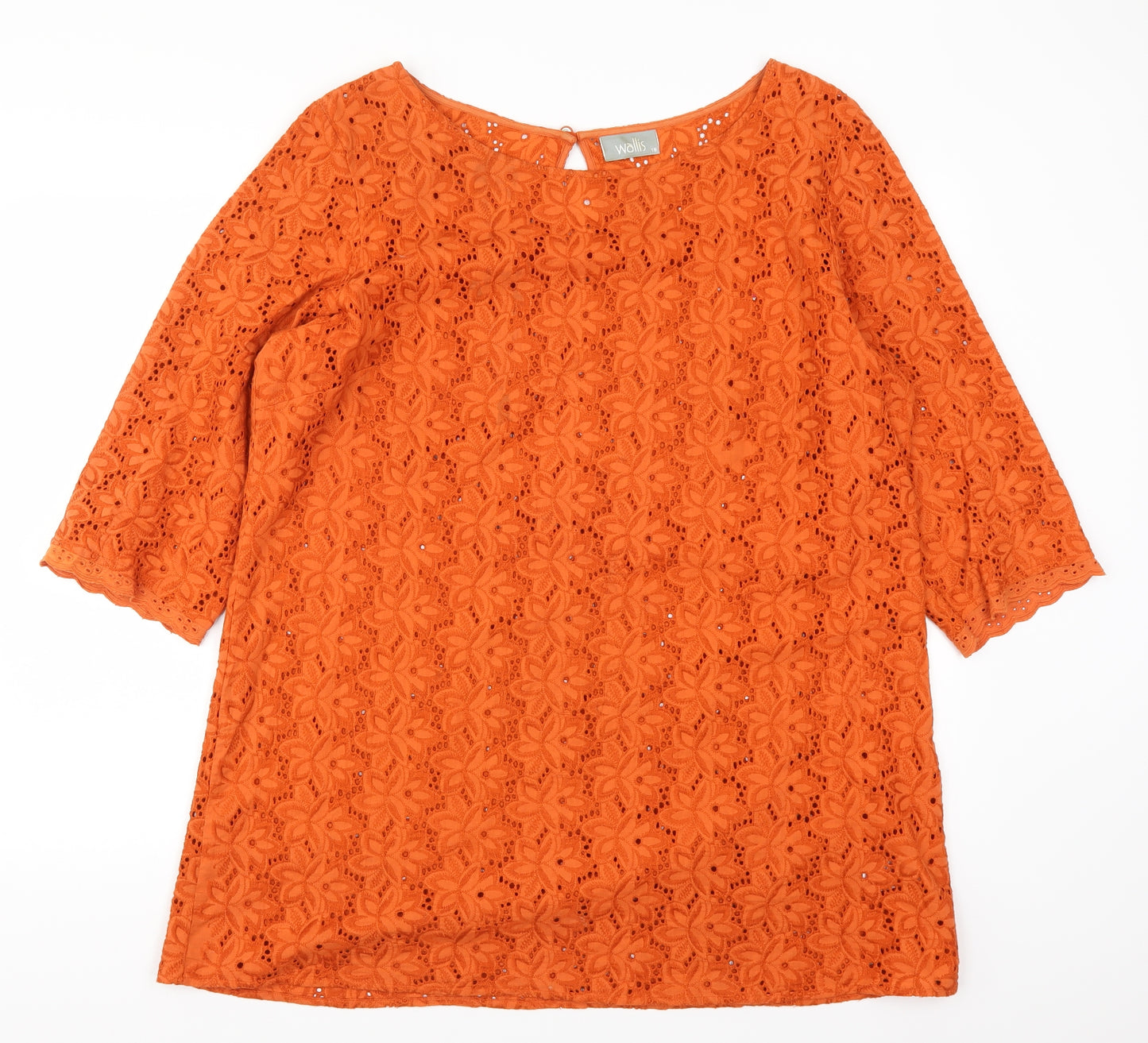 Wallis Womens Orange Floral Lace Basic T-Shirt Size 18