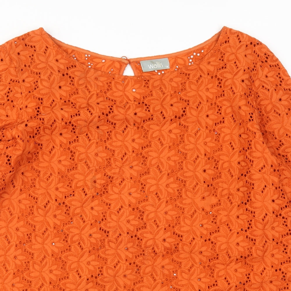 Wallis Womens Orange Floral Lace Basic T-Shirt Size 18